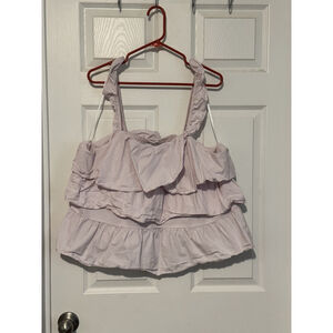 Crown & Ivy Ruffle Sleeveless Tank Top XXL Pink White Plaid Summer Vacay Shirt
